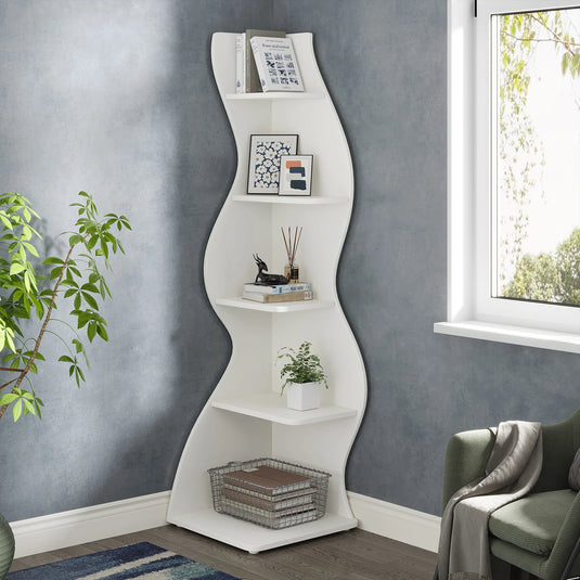 Tribesigns Corner Shelf, Modern 5-Tier Wall Corner Bookshelf, Stylish  Storage Rack Plant Stand