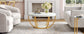 32" Circle Marble Coffee Tables, 2-Tier with Golden Metal Legs